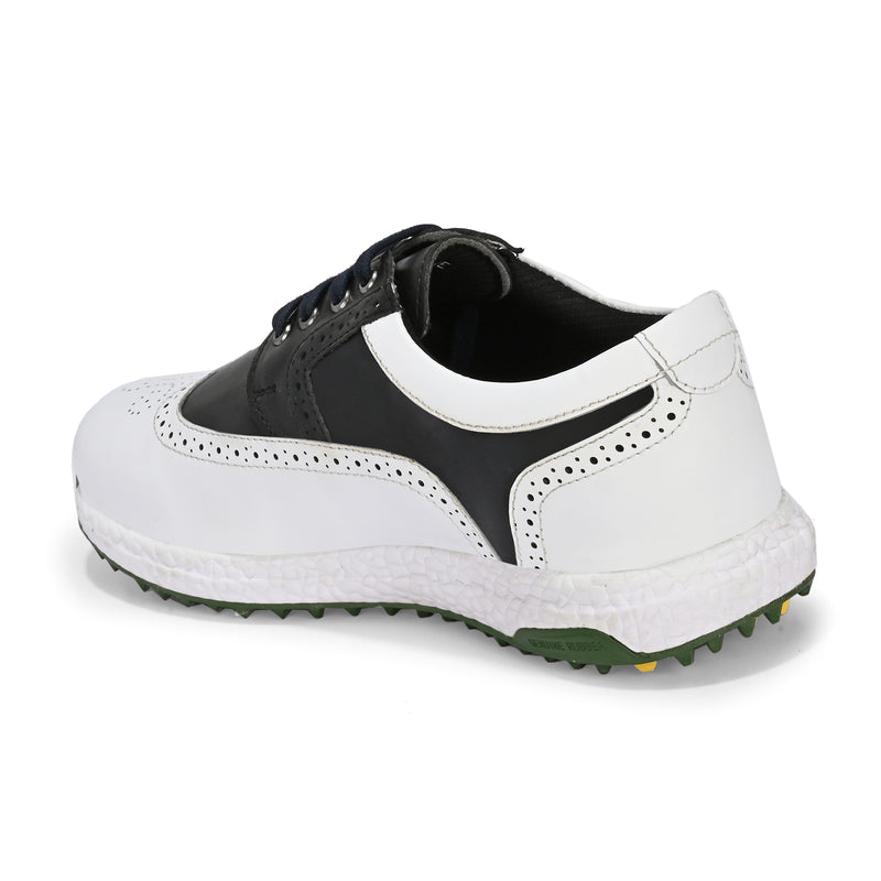 Brogue Spikeless White Black-Golf Shoes