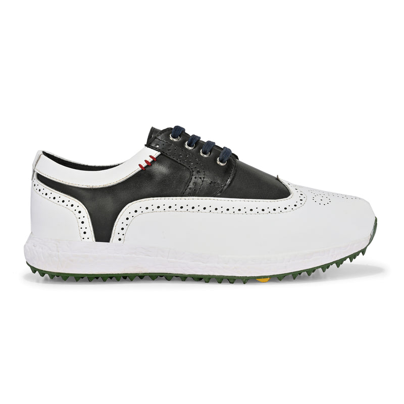 Brogue Spikeless White Black-Golf Shoes