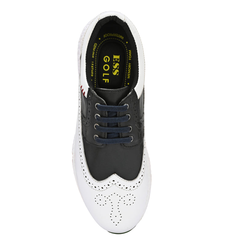 Brogue Spikeless White Black-Golf Shoes