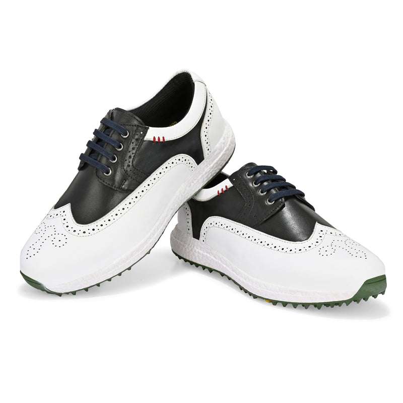 Brogue Spikeless White Black-Golf Shoes
