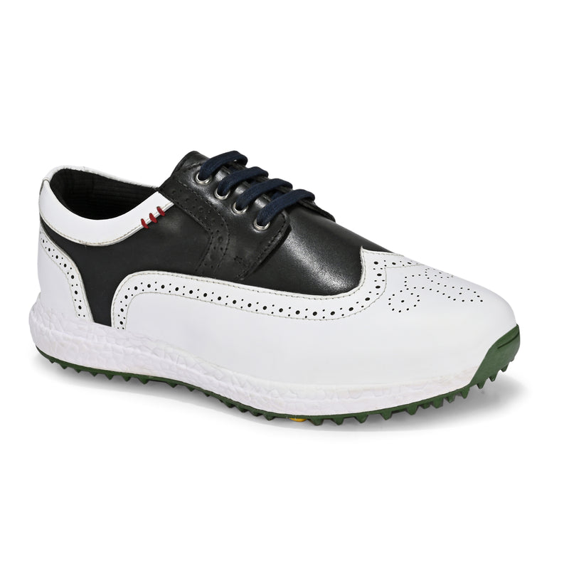 Brogue Spikeless White Black-Golf Shoes
