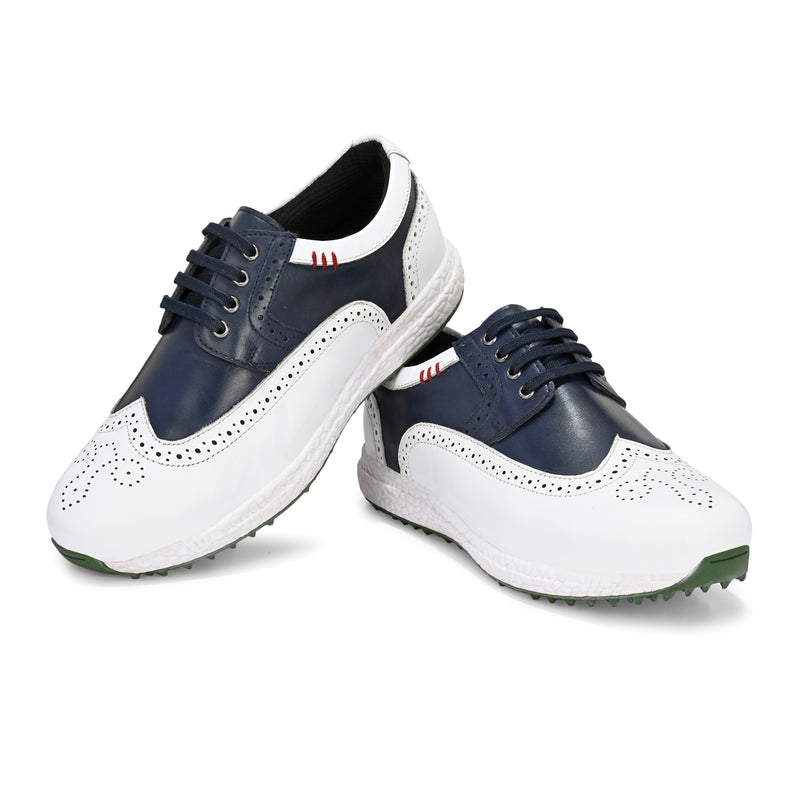Brogue Spikeless White Navy-Golf Shoes