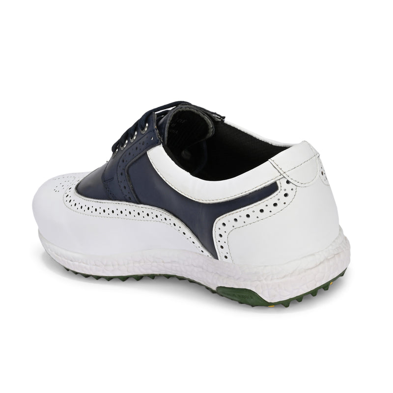Brogue Spikeless White Navy-Golf Shoes
