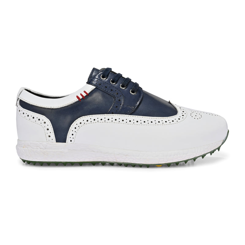 Brogue Spikeless White Navy-Golf Shoes